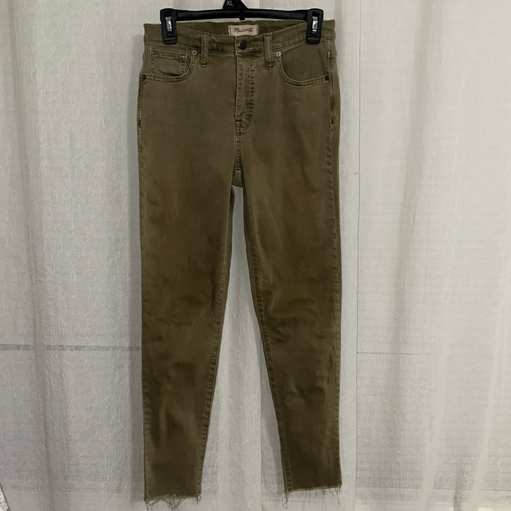 Madewell 27 High-Rise Skinny Olive Camo Green Lightweight Stretch Jeans